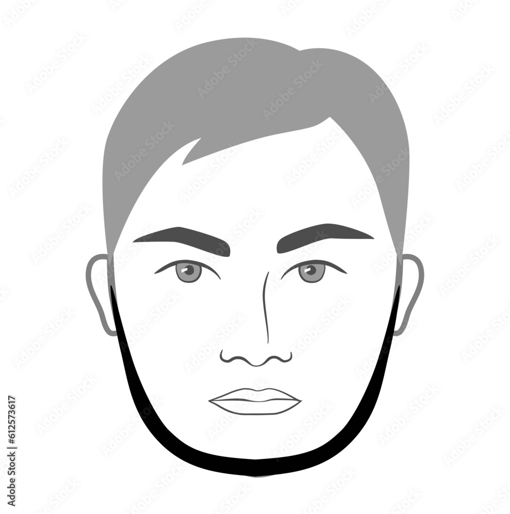 Extended Chin Strap Beard style men in face illustration Facial hair. Vector grey black portrait male Fashion template flat barber collection. Stylish hairstyle isolated outline on white background.