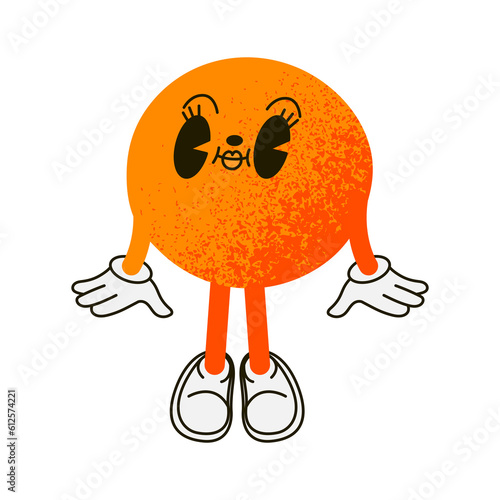 Fototapeta Naklejka Na Ścianę i Meble -  Fashionable cartoon style. Retro cartoon fruit orange character. Hand drawn doodles of comic character. 