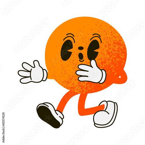 Obraz na płótnie Retro groovy orange character. Retro cartoon character sticker.