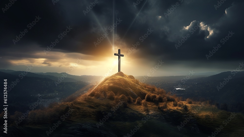 A realistic photography with christian catholic cross on the hills. Create with generative ai.
A realistic photography with christian catholic cross on the hills. Create with generative ai.