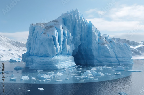 Huge iceberg floes in the ocean. Antarctic. Generative AI