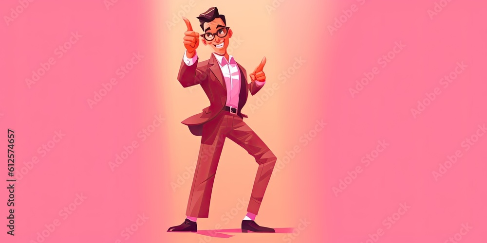 Obraz premium cute cartoon business man on pink background pointing Generative AI
