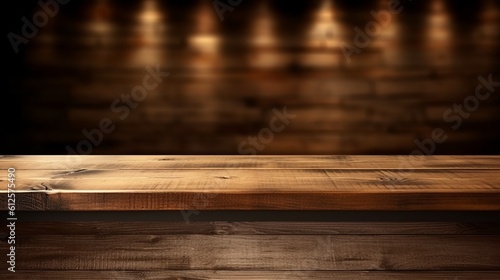 A empty wooden table podium product display showcase. Create with generative ai.