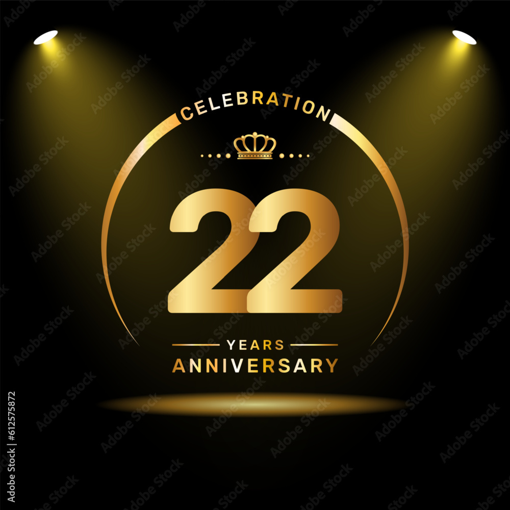 22th year anniversary celebration logo design with gold color number ...