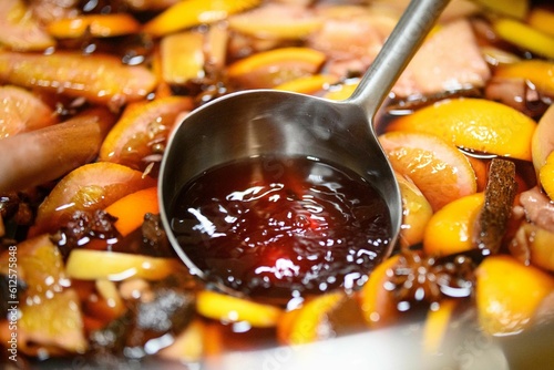 Quadro su tela Closeup shot of a ladle in sweet fruit drink