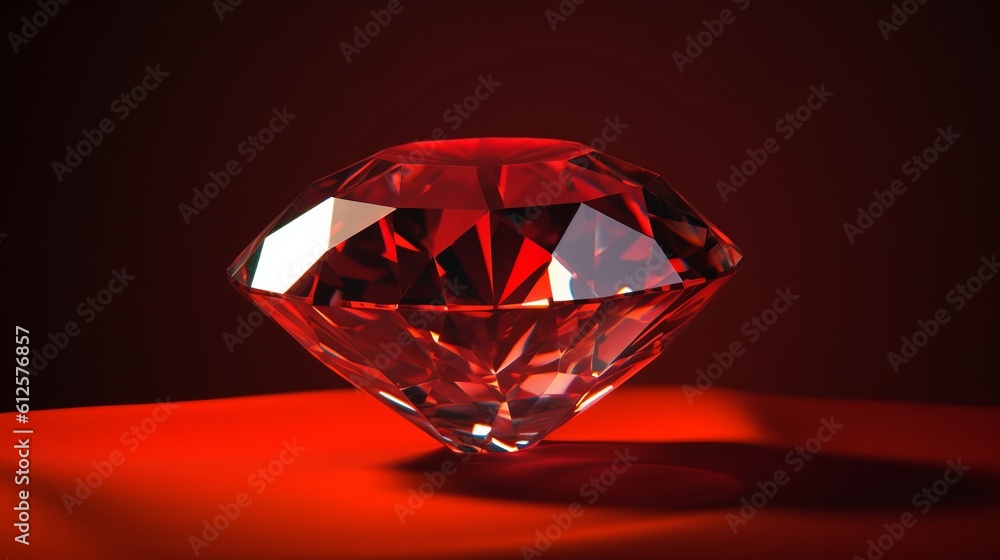 Diamond with tint on the red background Created with Generative AI technology. Diamond with tint on the red background Created with Generative AI technology.