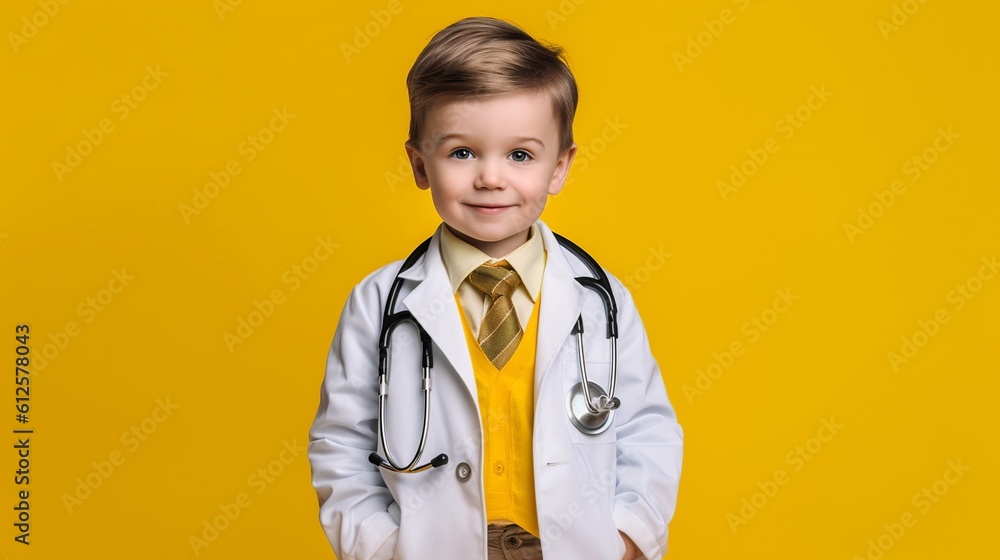 A beautiful portrait with child wearing a doctor clothes. Create with generative ai. A beautiful portrait with child wearing a doctor clothes. Create with generative ai.