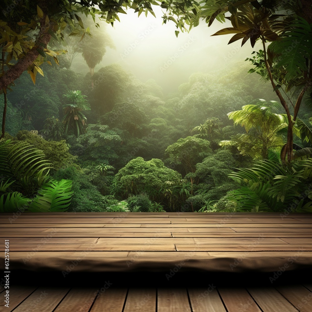 A beautiful mockup podium stage with empty space to promote beauty and ecco products. With nature background. Generative ai.