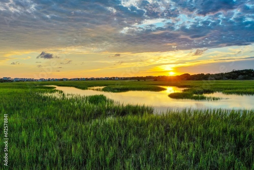 Landscape of the Golden Isles at sunset in the American state of Georgia