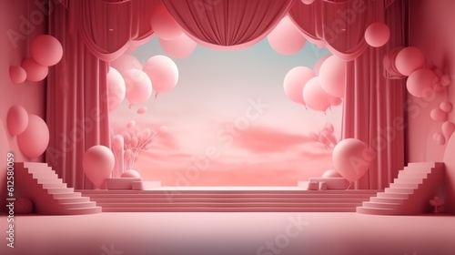 A beautiful and colorful podium stage scenario to promote products and services. Create with generative ai.