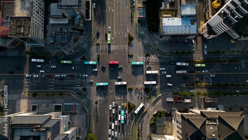 Top view of a street crossing in the city of Xi'an in Shaanxi Province, China