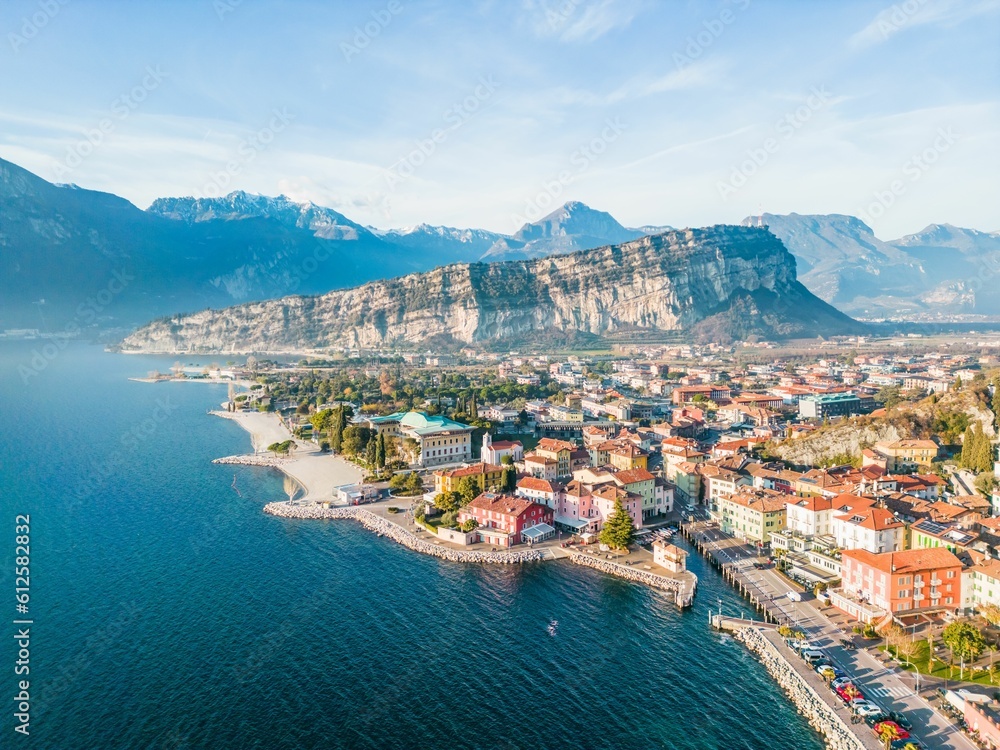 Aerial view of Torbole town in Italy on Lake Garda
