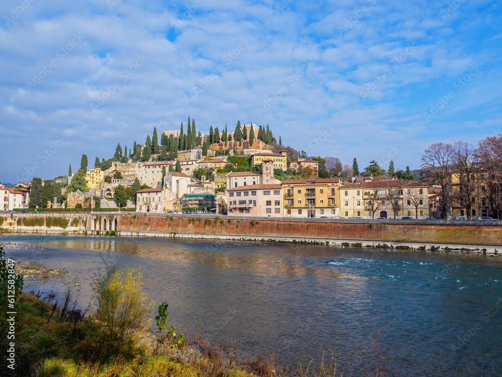 Beautiful landscape of the buildings at the shore in Verona
