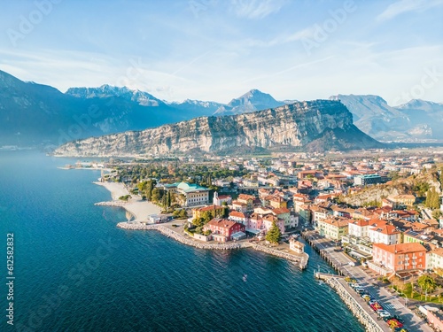 Aerial view of Torbole town in Italy on Lake Garda photo