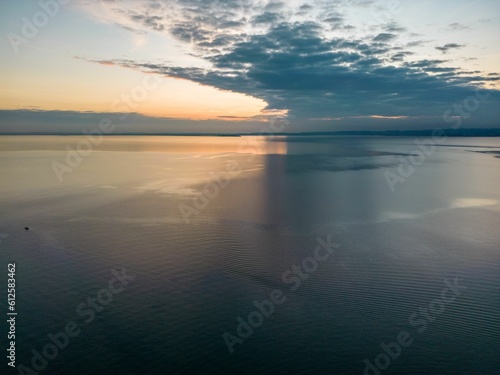Scenic aerial view of an empty seascape during an orange sunset