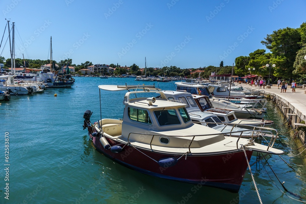 Scenic view of the boats docked at the port of Krk city in Croatia