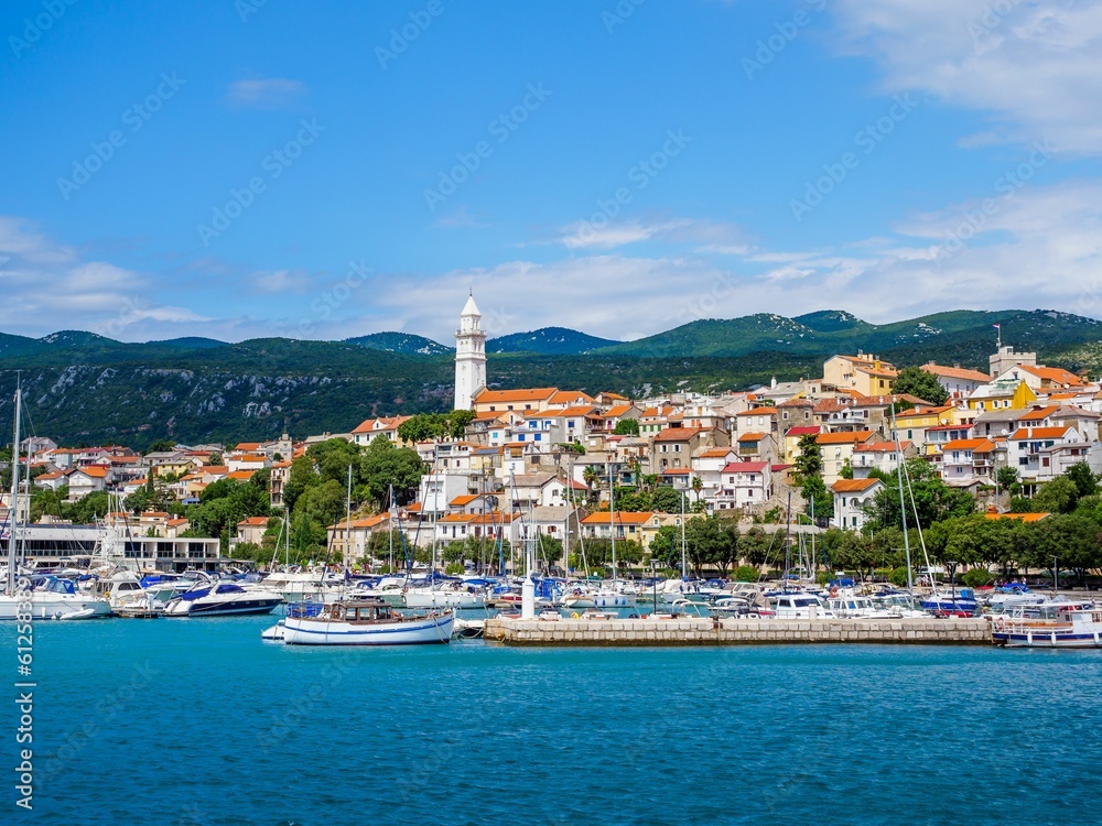 Izola townscape on the coastline surrounded by sea and mountains
