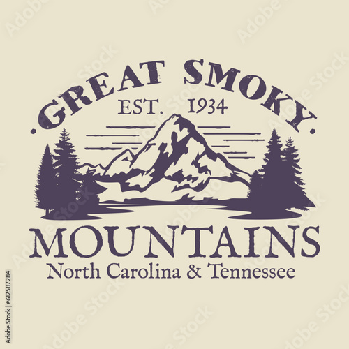 Great Smoky Mountains, United States Illustration Clip Art Design Shape. National Park Silhouette Icon Vector. photo