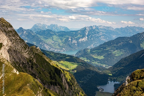 Beautiful view of the Swiss Alps from the Zindlenspitz mountain in Switzerland.