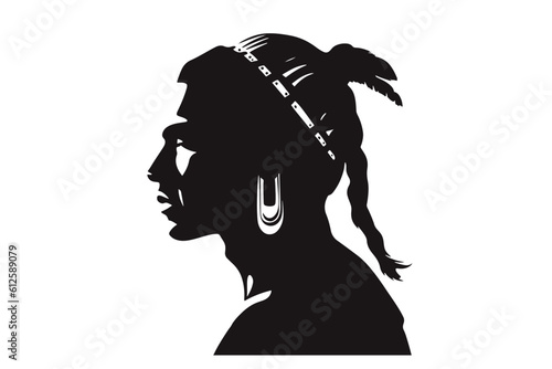 Native American villager. man portrait, Side view, silhouette vector isolated 