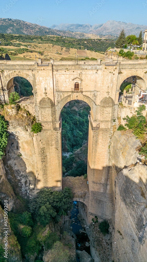 View of Puente Nuevo (New Bridge) in Ronda from the air, Spain