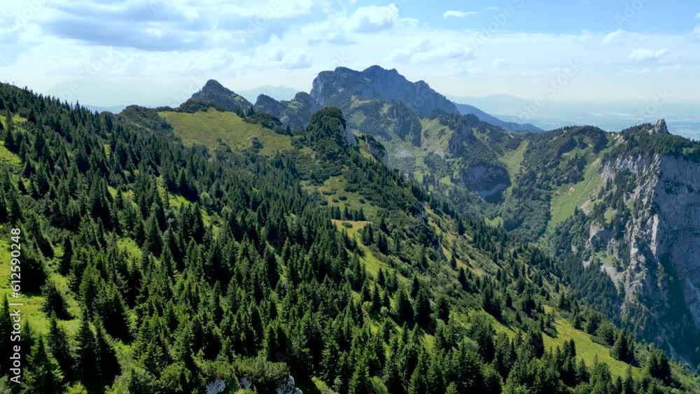 Aerial view, drone flight with view of Brauneck mountains Aerial view, drone flight with view of Brauneck mountains