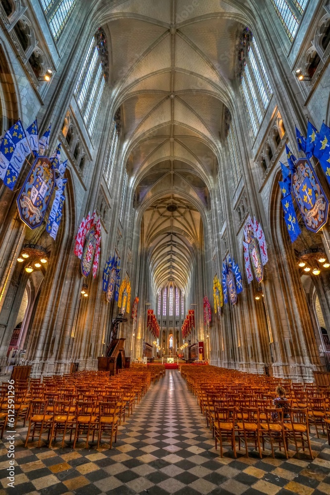 Vertical shot of the beautiful interior of the Orleans Catherdral located in Orleans, France