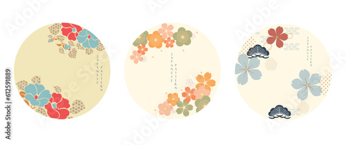 Japanese template vector. Chinese flower object in oriental style. Natural luxury texture template with floral pattern. Asian icon and symbol.