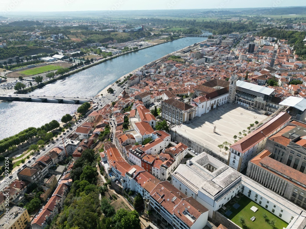 Beautiful aerial view of riverfront Coimbra city in Portugal