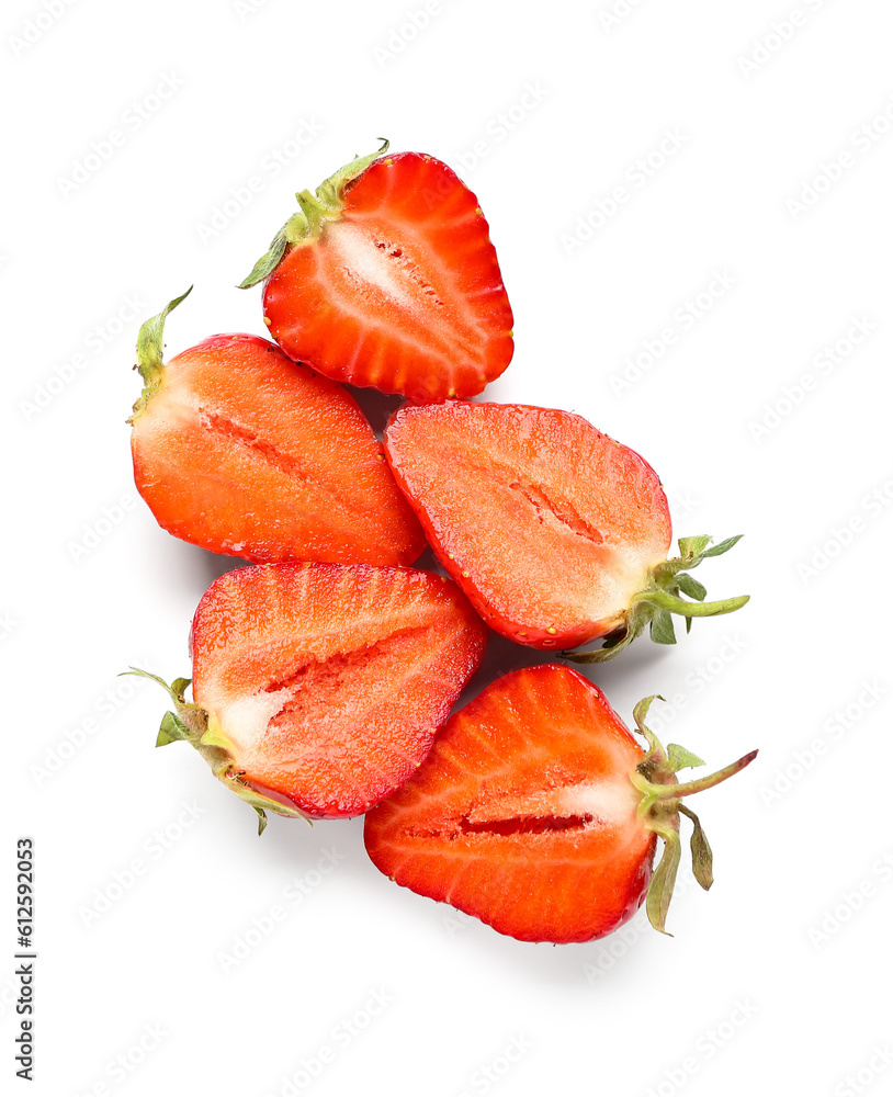 Halves of fresh strawberries on white background Halves of fresh strawberries on white background
