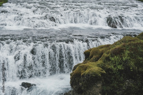 Beautiful stream of Skogafoss waterfall in Iceland