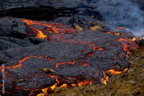 Closeup view of hot magma in Iceland