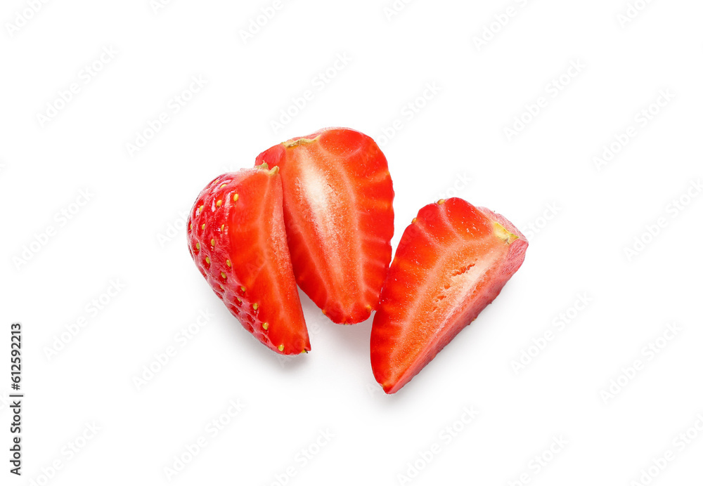 Slices of fresh strawberry on white background Slices of fresh strawberry on white background