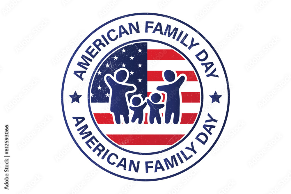 Happy American Family Day Badge Design, T Shirt Design Emblem, Rubber Stamp, Patch, Banner, Sticker, Label, Patriotic Design With American National Flag Vector Illustration With Grunge Texture Effect