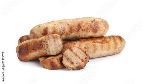 Tasty fresh grilled sausages isolated on white