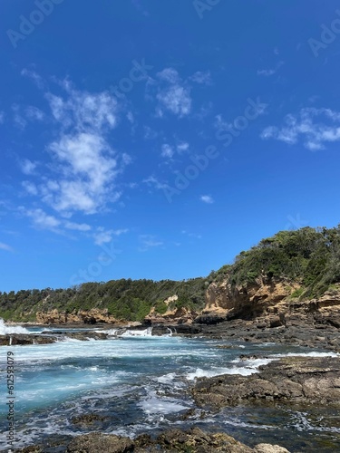Waves crashing over fascinating rock pools along Australias south coast
