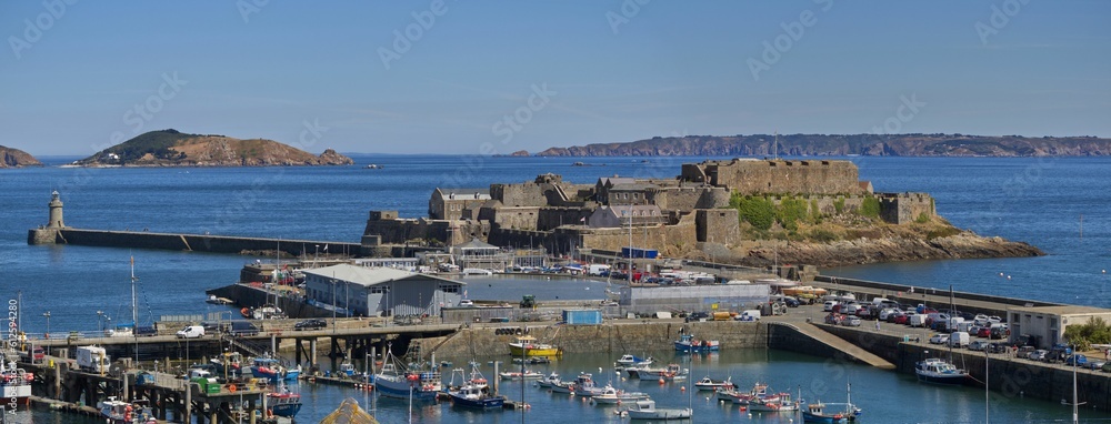 Panoramic shot of the Castle Cornet in Guernsey, France