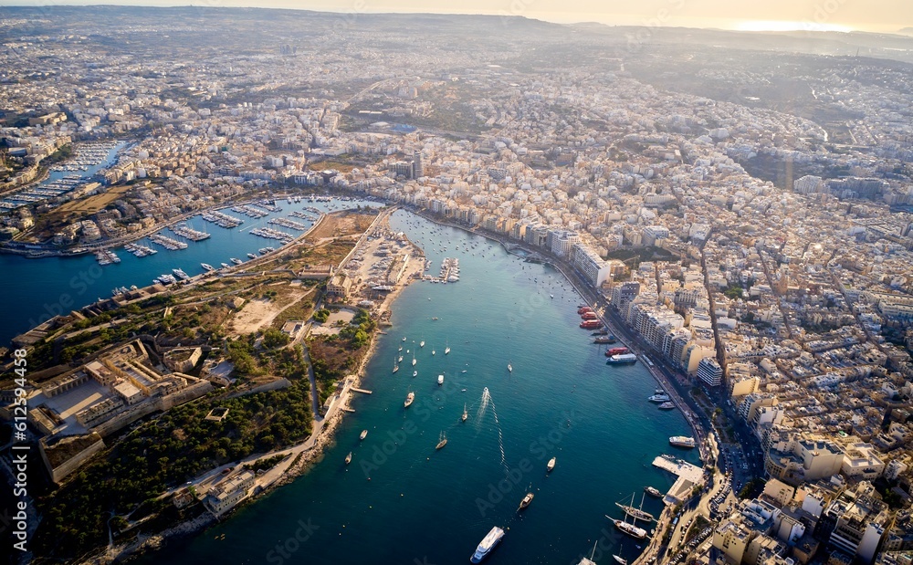 Aerial view of the cityscape of Malta, Valetta