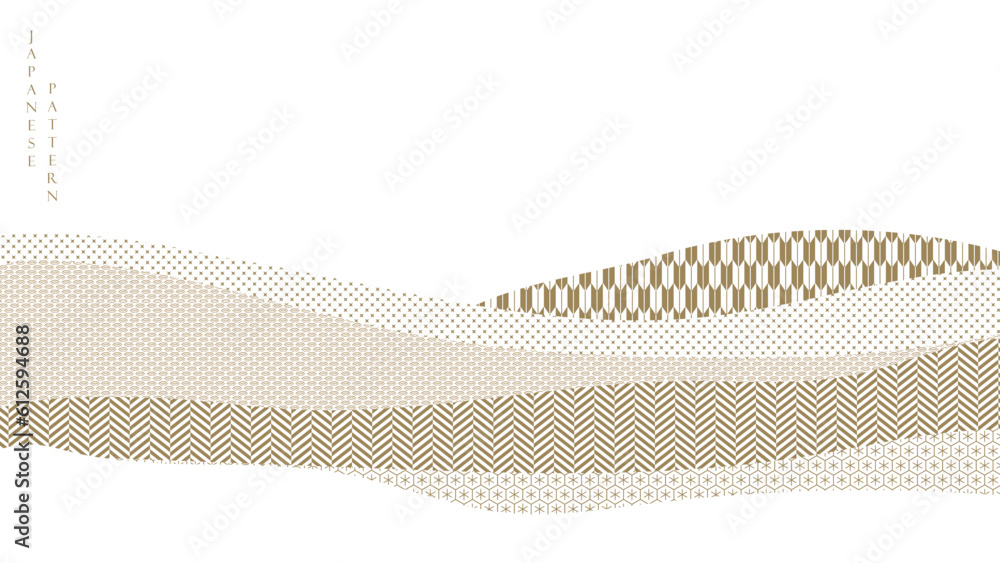 Fototapeta premium Art landscape background with Geometric texture vector. Japanese wave pattern with mountain banner in oriental style.