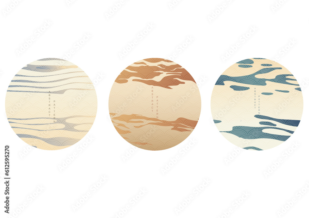 Abstract background with Japanese wave pattern vector. Water surface element template illustration in vintage style.