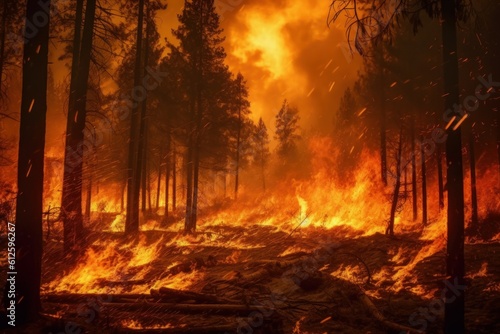 Forest fire in the summer season of the dry period of the year. AI generated, human enhanced © top images