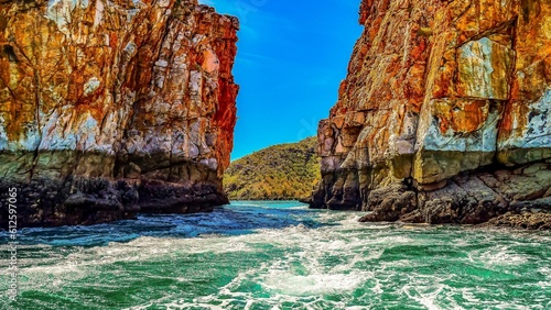 Scenic view of the Horizontal Falls in the islands of the Kimberley Region of Western Australia photo