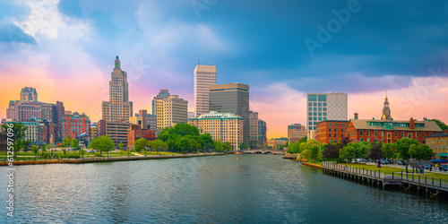 Beautiful vibrant sunset over Providence River in Rhode Island