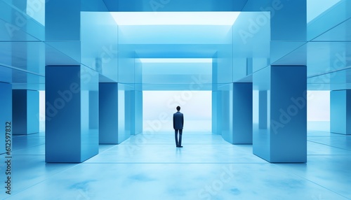 businessman in empty blue room