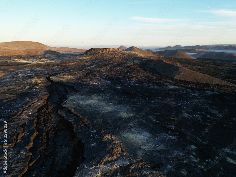 View of Fagradalsfjall, Icelandic volcano from a drone.