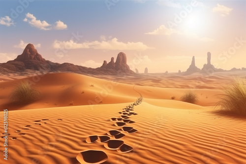 footprints in the desert background