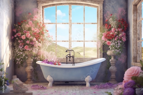 bathroom with flowers