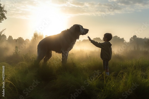 child with big dog, friendship