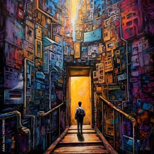 man walking thru street in the city of night generative art © Giancarlo