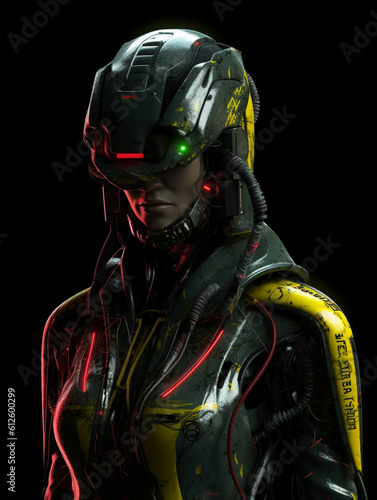 Character - Straight Medium Portrait still of a futuristic female android robot in sleek carbon mask  sharp edges